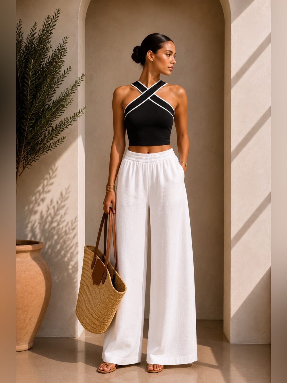 Commense Black Crisscross Halter Tank Top